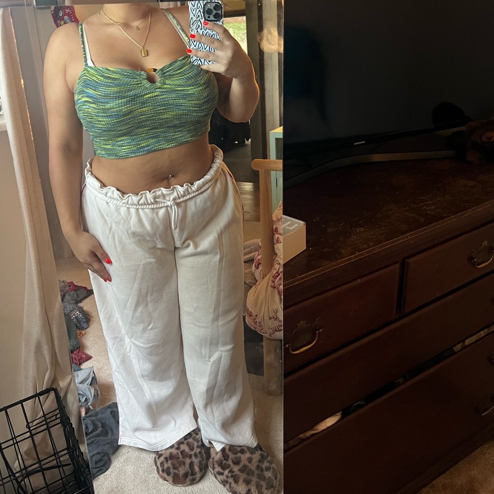 American Eagle Multi-colored Green Top with a Tortoise ring